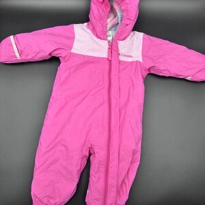 Columbia Baby Snowsuit Pink Omni-Tech Fleece Lined Hooded Winter Two Piece 3-6 M